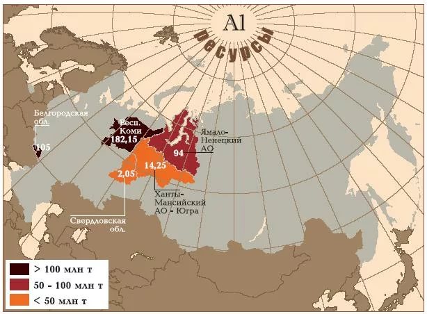 Месторождения алюминия Карта месторождений алюминия