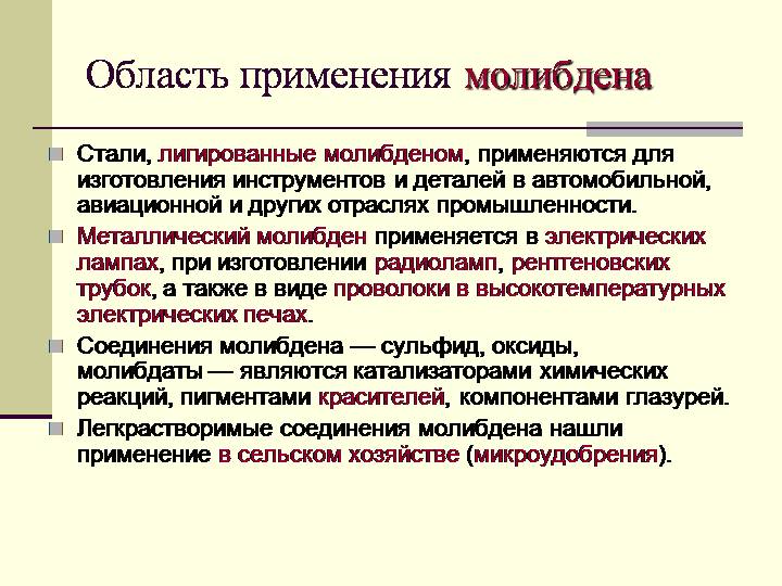 Область применения молибдена Применение молиюдена инфографика